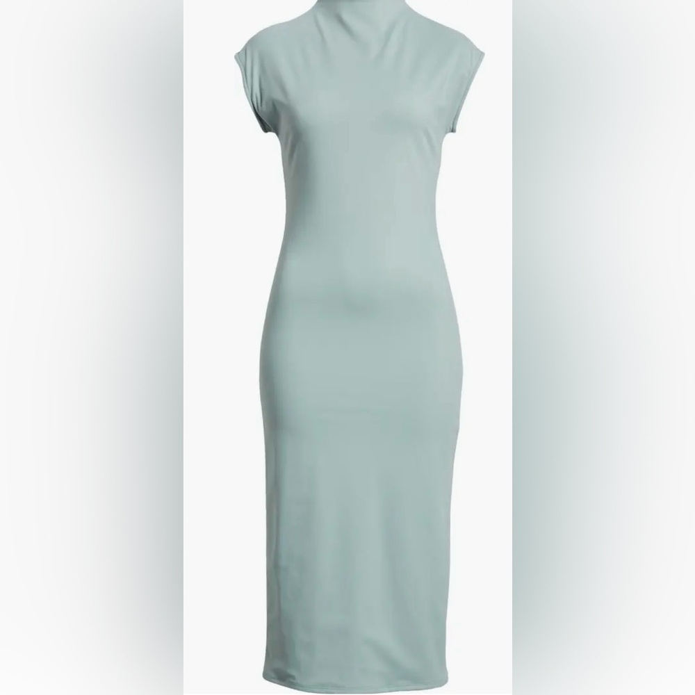 Smooth Edit Funnel Neck Midi Dress Open Edit Teal Pond Women’s Large NWT